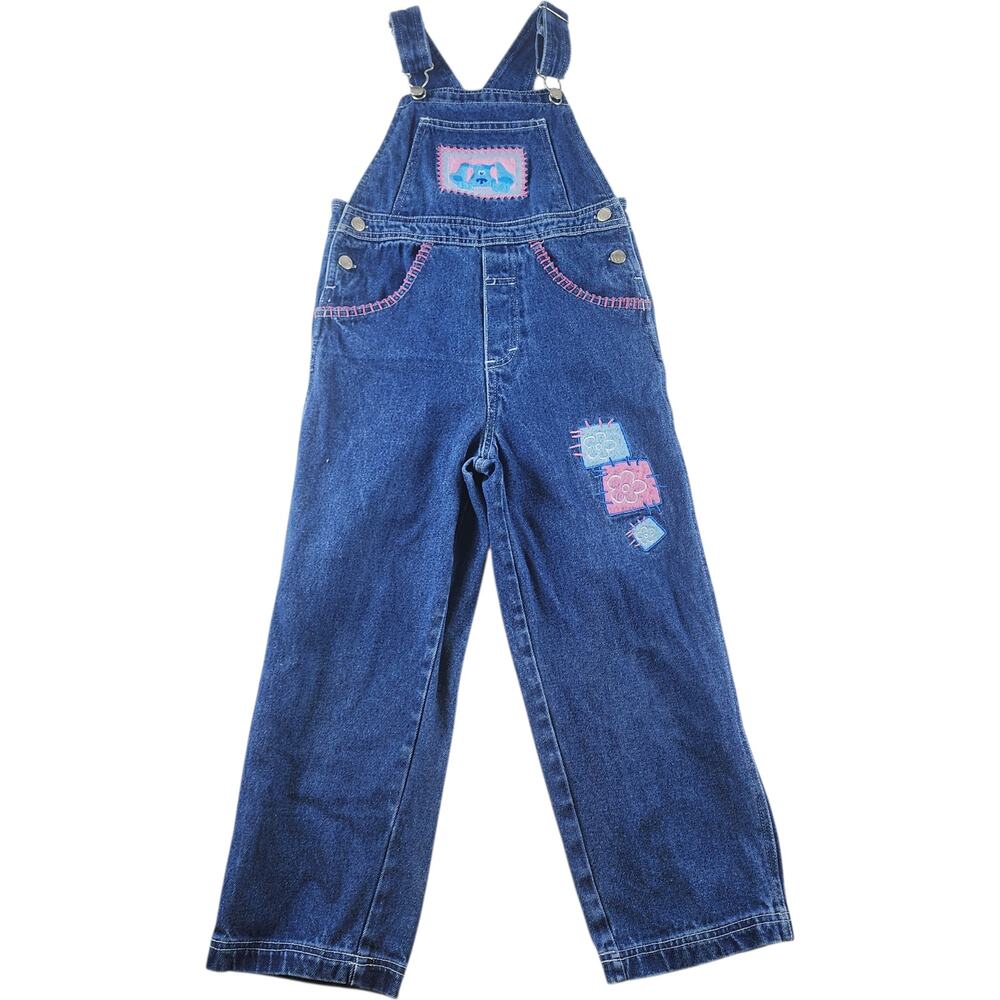 Vtg 2000s Blue Clues Denim Bib Overalls Girls 6/6x Embroidered Flower Patch
